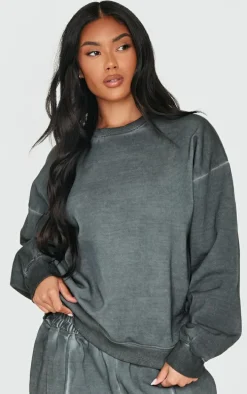 PRETTYLITTLETHING Washed Charcoal Premium Oversized Sweatshirt