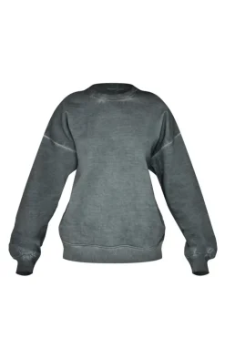 PRETTYLITTLETHING Washed Charcoal Premium Oversized Sweatshirt