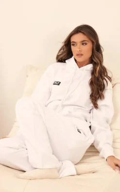 PRETTYLITTLETHING White Logo Badge Detail Oversized Hoodie