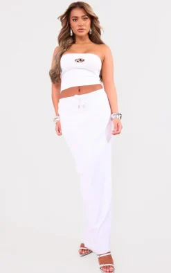 PRETTYLITTLETHING White Metal Badge Snatched Rib Bandeau Top