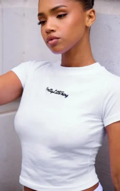PRETTYLITTLETHING White Plt Embroidered Baby Doll Tee