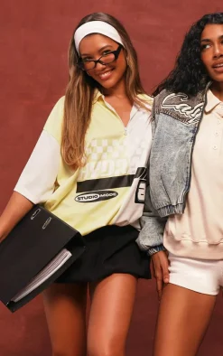 PRETTYLITTLETHING Yellow Zip Up Short Sleeve Football Shirt