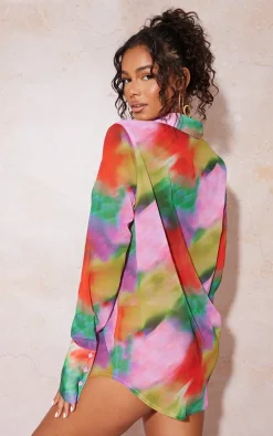 Purple Abstract Printed Oversized Beach Shirt