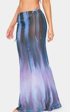 Purple Blur Print Mesh Bodycon Maxi Beach Skirt