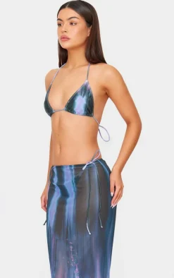 Purple Blur Print Mesh Bodycon Maxi Beach Skirt