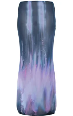 Purple Blur Print Mesh Bodycon Maxi Beach Skirt