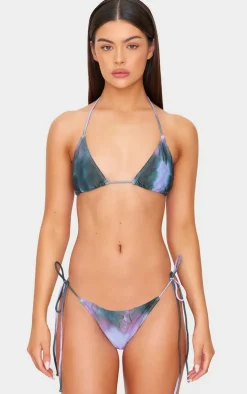 Purple Blur Print Triangle Bikini Top