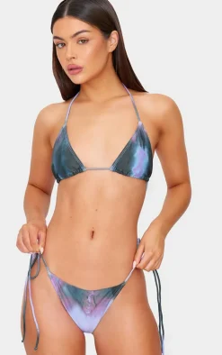 Purple Blur Printed Tie Side Bikini Bottoms