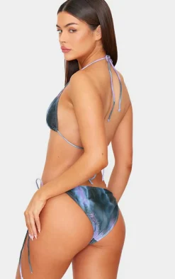Purple Blur Printed Tie Side Bikini Bottoms