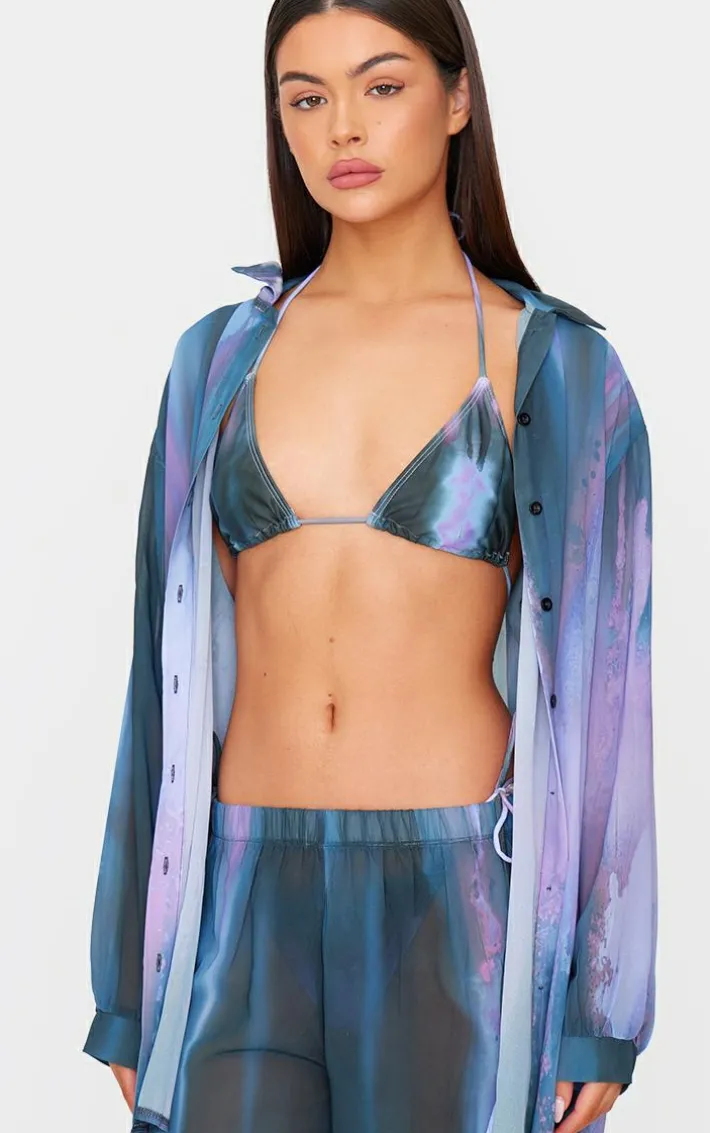 Purple Blur Tie Die Print Oversized Beach Shirt