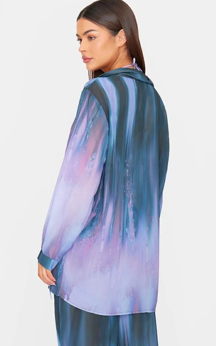 Purple Blur Tie Die Print Oversized Beach Shirt