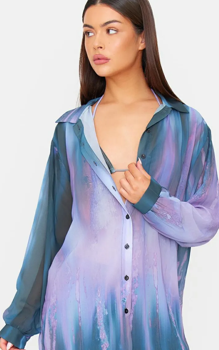 Purple Blur Tie Die Print Oversized Beach Shirt