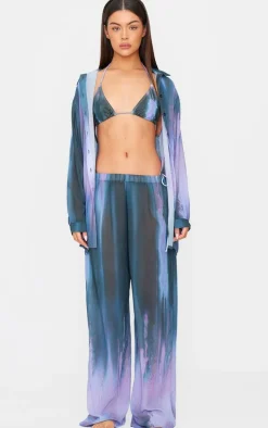 Purple Blur Tie Dye Print Beach Pants