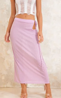 Purple Burnout Mesh Tie Side Midaxi Skirt