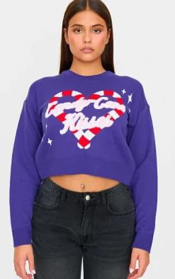 Purple Candy Cane Kisses Cropped Christmas Sweater