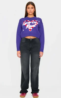 Purple Candy Cane Kisses Cropped Christmas Sweater