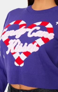 Purple Candy Cane Kisses Cropped Christmas Sweater