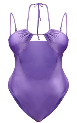 Purple Cut Out Strappy Swimsuit