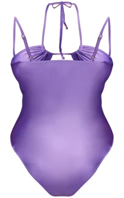 Purple Cut Out Strappy Swimsuit