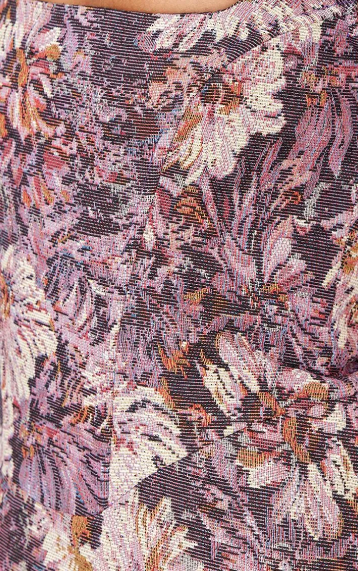 Purple Floral Jacquard Print Corset Mini Shift Dress