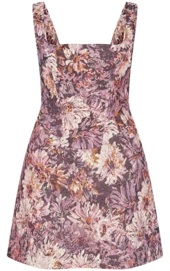 Purple Floral Jacquard Print Corset Mini Shift Dress