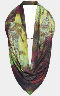 Purple Floral Print Mesh Cowl Backless Top