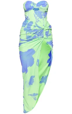 Purple Floral Twist Split Bandeau Maxi Dress