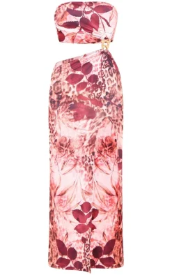 Purple Leopard Slinky Cut Out Spilt Midaxi Dress