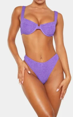 Purple Mini Crinkle Cheeky Bum Bikini Bottom