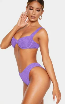 Purple Mini Crinkle Cheeky Bum Bikini Bottom