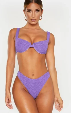 Purple Mini Crinkle Underwired Square Neck Bikini Top