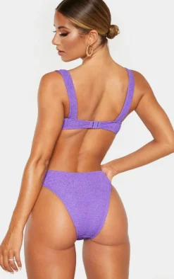 Purple Mini Crinkle Underwired Square Neck Bikini Top