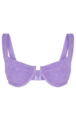 Purple Mini Crinkle Underwired Square Neck Bikini Top
