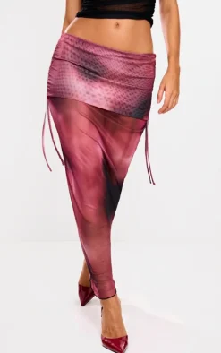 Purple Ombre Print Fold Over Waistband Maxi Skirt