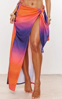 Purple Ombre Printed Tie Maxi Beach Sarong