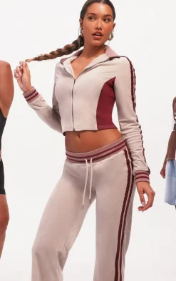 Purple Velvet Fitted Front Zip Track Top