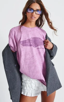 Purple Vintage Car Washed Oversized T Shirt