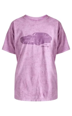Purple Vintage Car Washed Oversized T Shirt