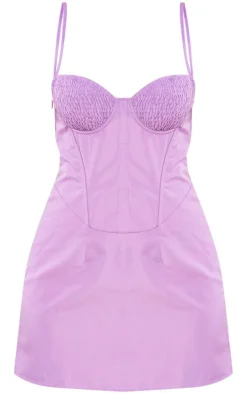 Purple Woven Shirred Bust Corset Bodycon Dress