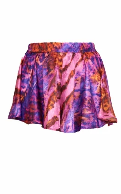 Purple Zebra Print Satin Floaty Shorts
