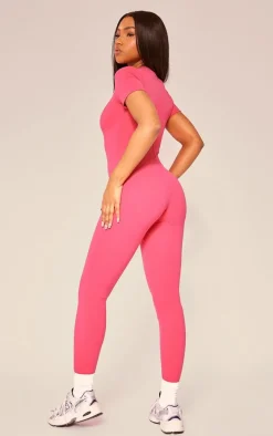 Raspberry Sculpt Short Sleeved Unitard