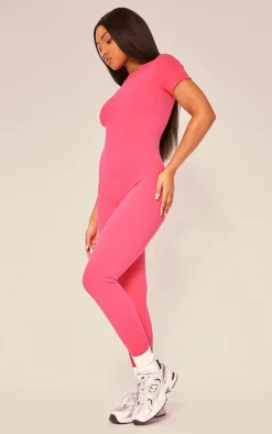 Raspberry Sculpt Short Sleeved Unitard