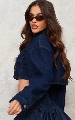 Raw Indigo Wash Contrast Stitch Cropped Denim Jacket