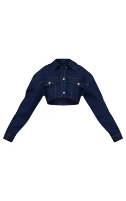 Raw Indigo Wash Contrast Stitch Cropped Denim Jacket