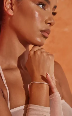 Real Gold Plated Diamante Tennis Bracelet