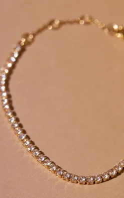 Real Gold Plated Diamante Tennis Bracelet