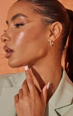 Real Gold Plated Double Diamante Row Hoop Earrings