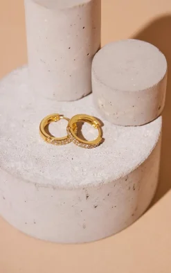 Real Gold Plated Double Diamante Row Hoop Earrings