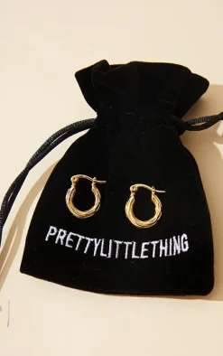 Real Gold Plated Mini Twist Detail Thin Hoop Earrings