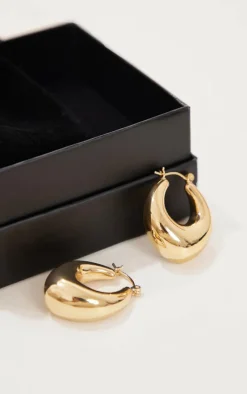 Real Gold Plated Thick Tubular Hoop Earrings